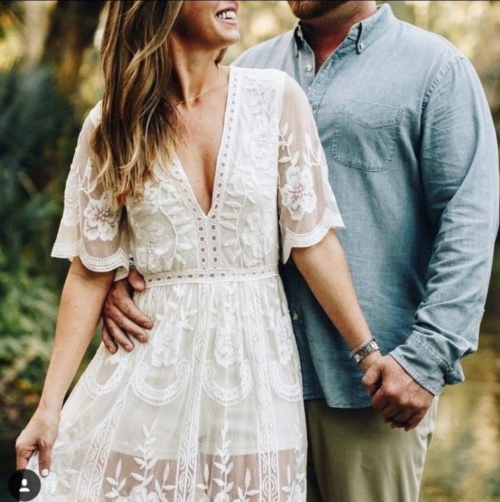 White Boho Beach Engagement Wedding Dress